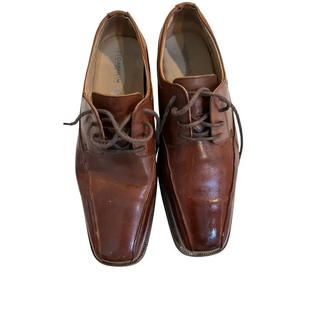 Florsheim Men's Brown Leather Bicycle Toe Lace Up Oxford Shoes Size 9.5D